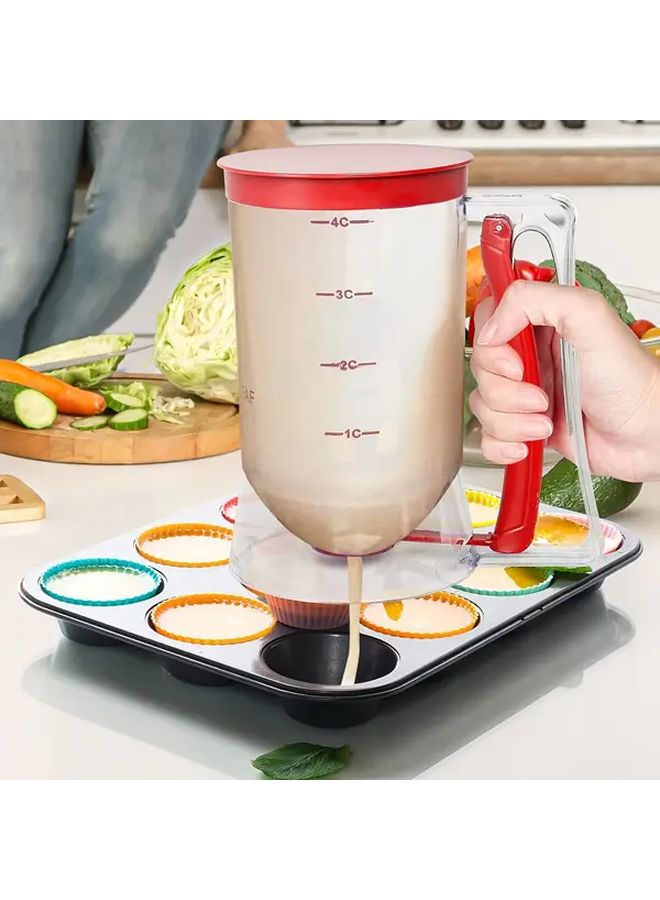 Red 4 Cup Pancake Batter Dispenser With Measurement Markings And Extrusion Handle - Image 5